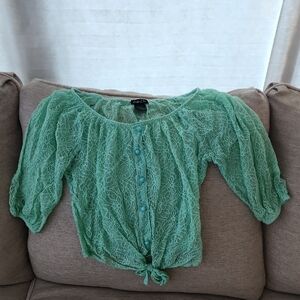 Rue21 Teal Lace Button-Up Blouse